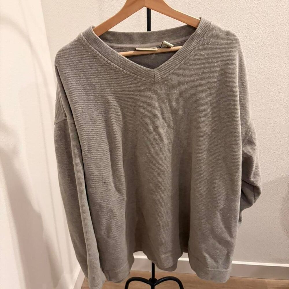 Vintage Fieldmaster Grey V-Neck Sweatshirt XL 100% Cotton Made in Korea